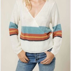 O'Neill V-Neck Sweater - Cream, Blue, Orange